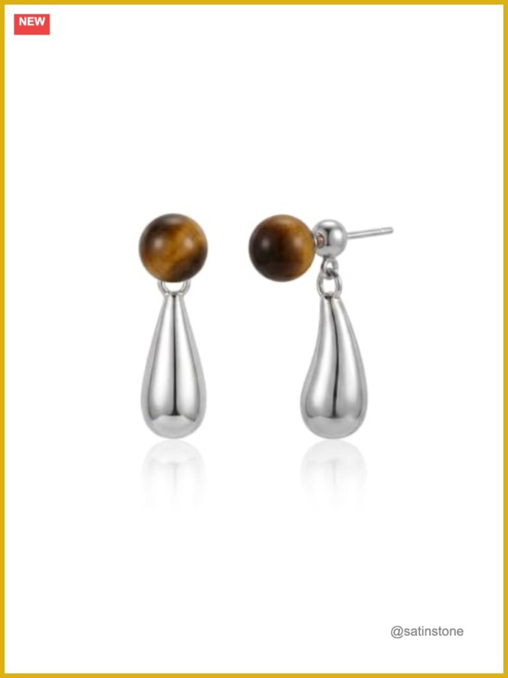 Chunky Brown Tiger Eye Teardrop Dangle Drop Earrings for Women
